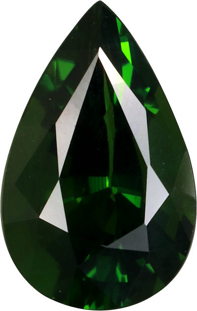 Pear cut chrome tourmaline, 11.2 by 7.1 mm, shown at actual size
