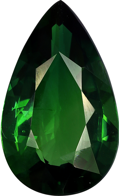 Oval cut chrome tourmaline, 13.45 by 8.14 mm, shown at actual size