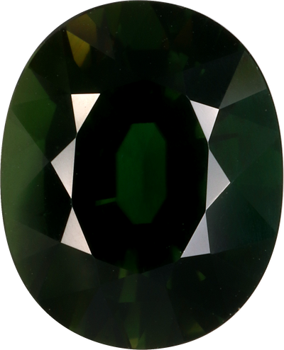 Oval cut chrome tourmaline, 11.8 by 9.5 mm, shown at actual size