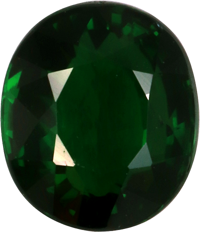 Oval cut chrome tourmaline, 8.08 by 6.9 mm, shown at actual size