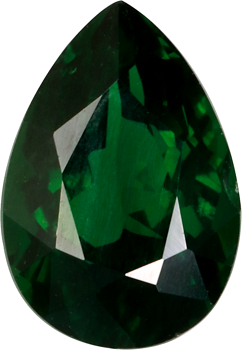 Pear cut chrome tourmaline, 9.64 by 6.63 mm, shown at actual size
