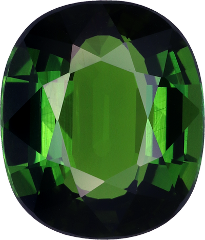 Cushion cut chrome tourmaline, 8.49 by 7.26 mm, shown at actual size