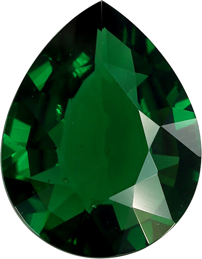 Pear cut chrome tourmaline, 9.19 by 7.15 mm, shown at actual size