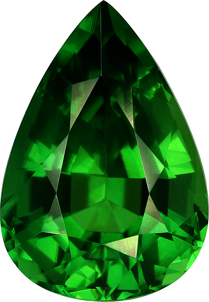 Pear cut chrome tourmaline, 11.16 by 7.76 mm, shown at actual size