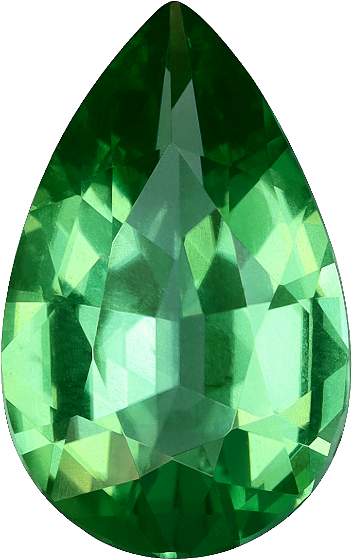 Pear cut chrome tourmaline, 10.83 by 6.81 mm, shown at actual size