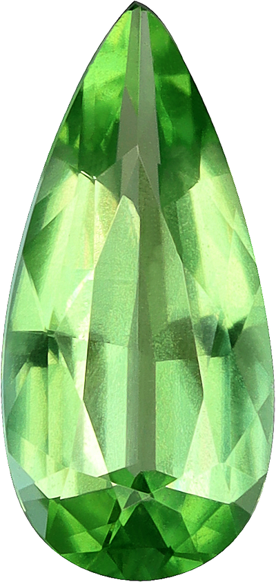 Pear cut chrome tourmaline, 9.74 by 4.58 mm, shown at actual size