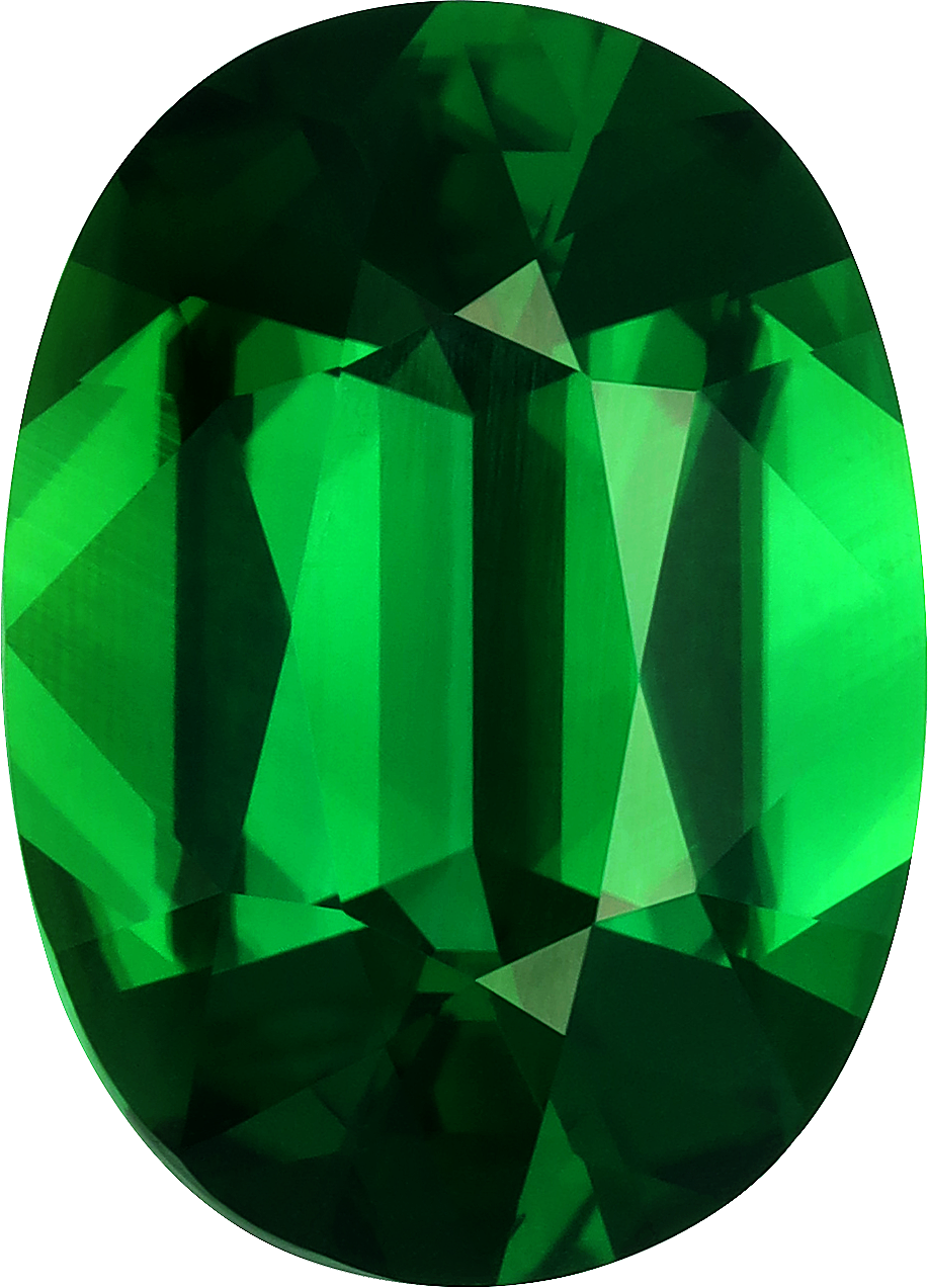 Oval cut chrome tourmaline, 17.34 by 12.46 mm, shown at actual size