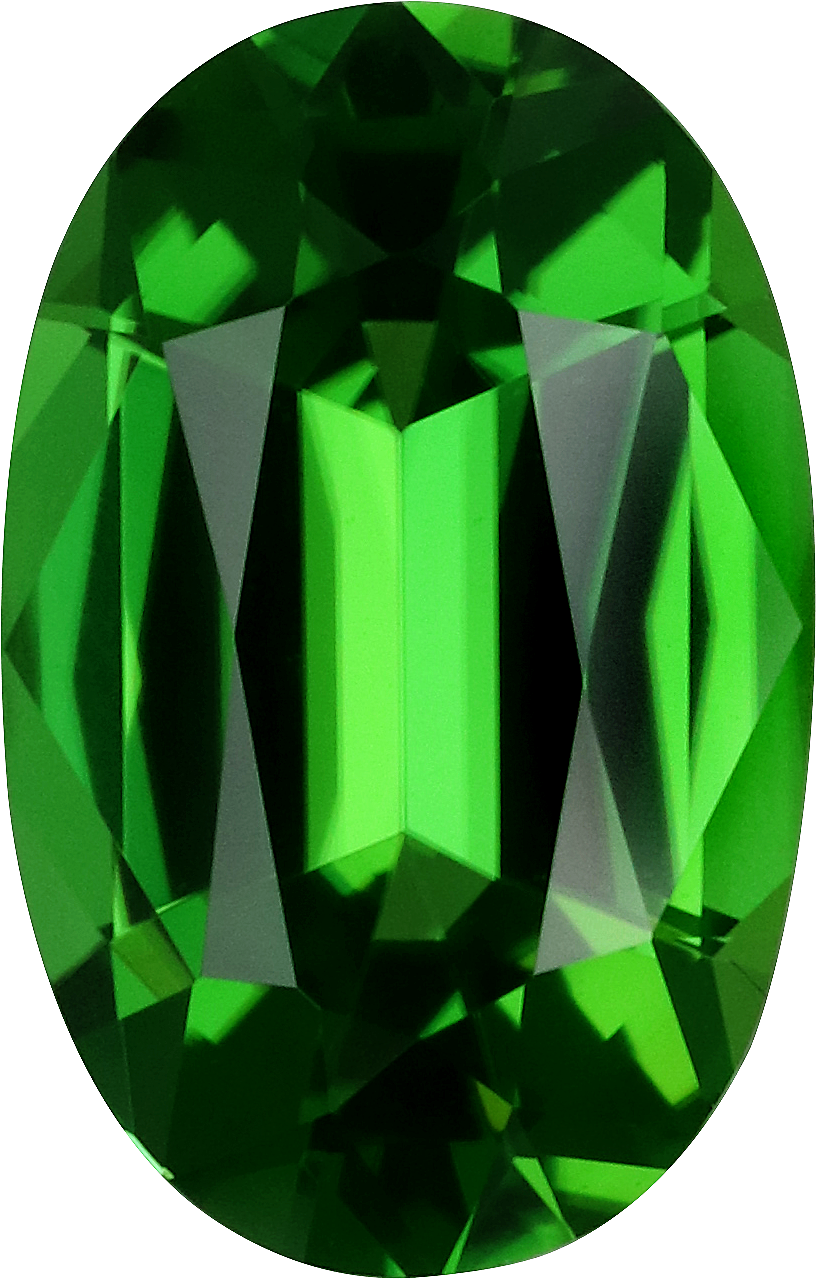 Oval cut chrome tourmaline, 9.58 by 6.13 mm, shown at actual size