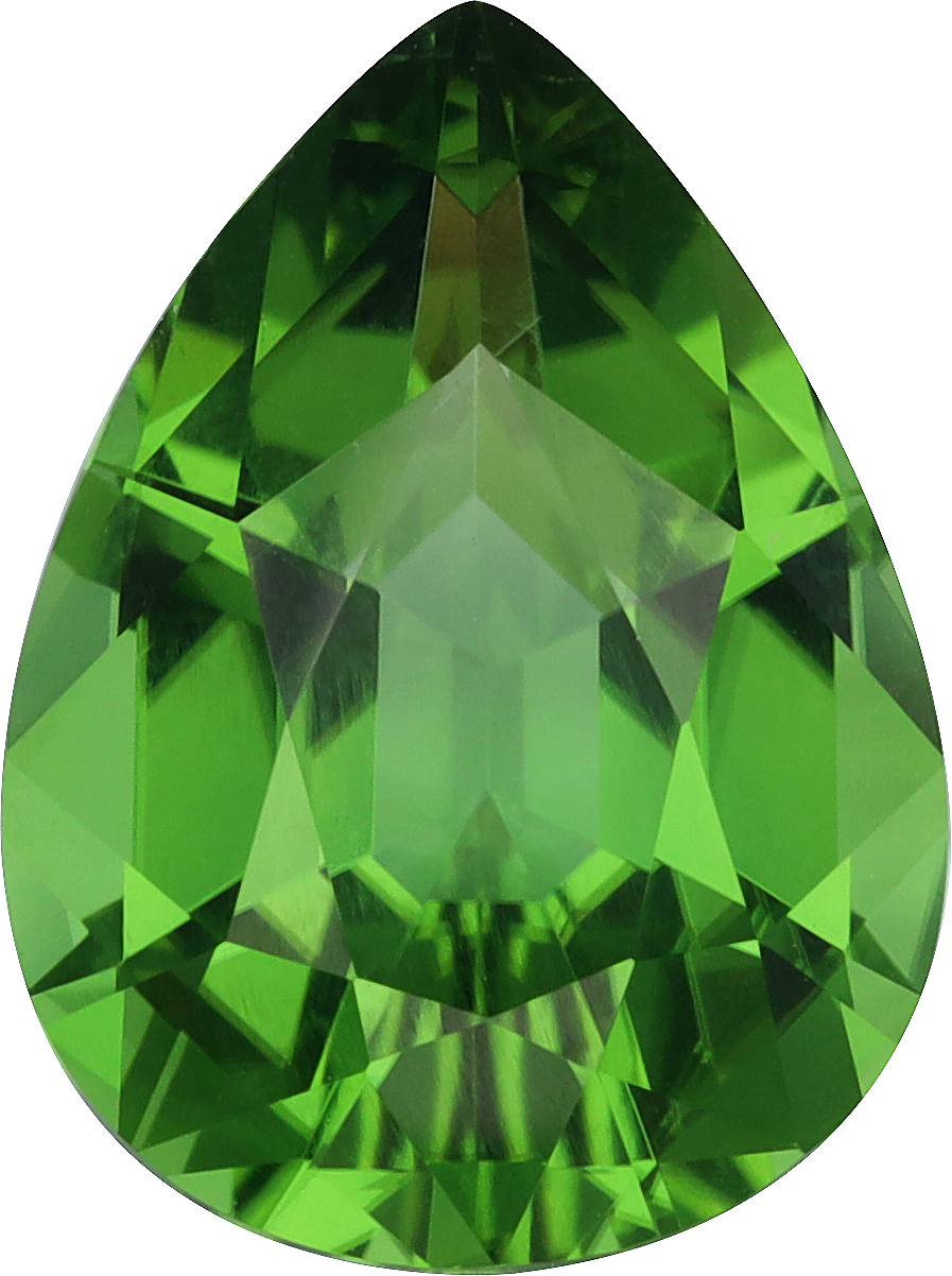 Pear cut chrome tourmaline, 11.5 by 8.56 mm, shown at actual size