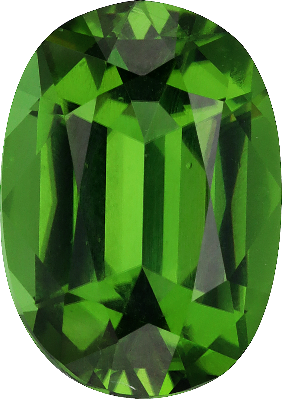 Oval cut chrome tourmaline, 12.65 by 8.98 mm, shown at actual size