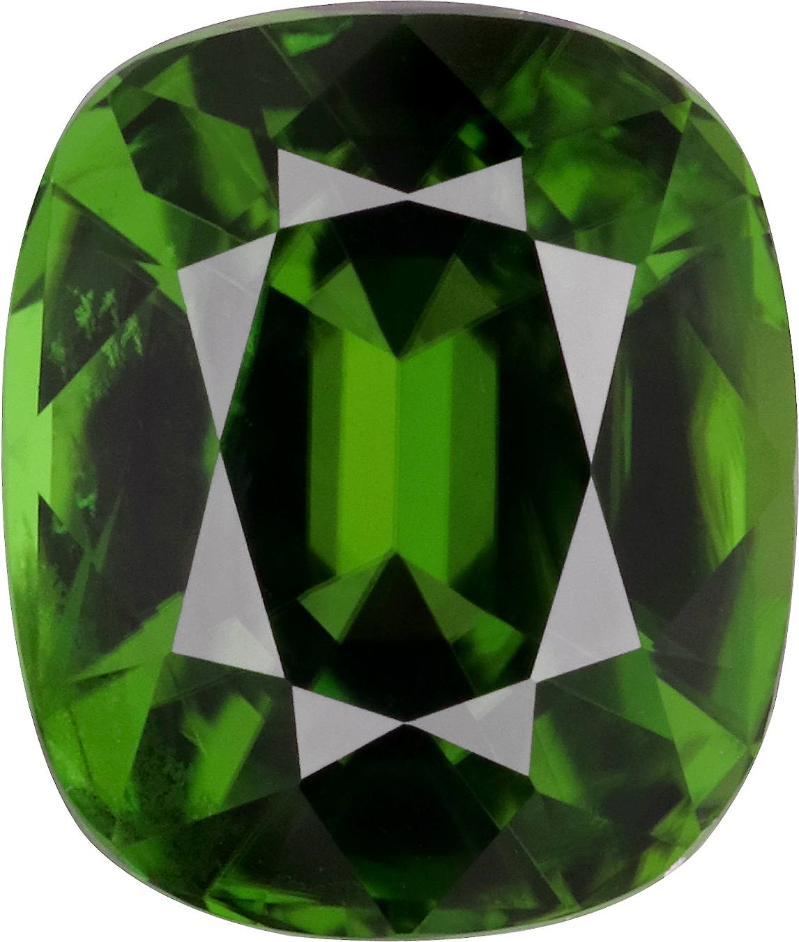 Cushion cut chrome tourmaline, 8.4 by 7.15 mm, shown at actual size