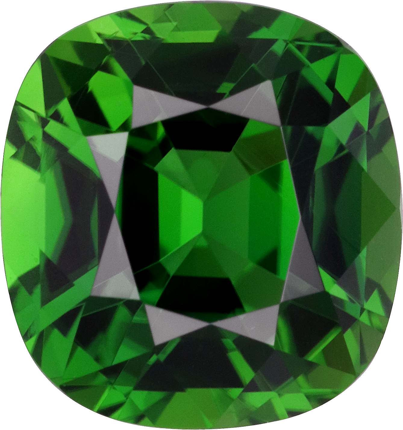 Cushion cut chrome tourmaline, 9.09 by 8.51 mm, shown at actual size
