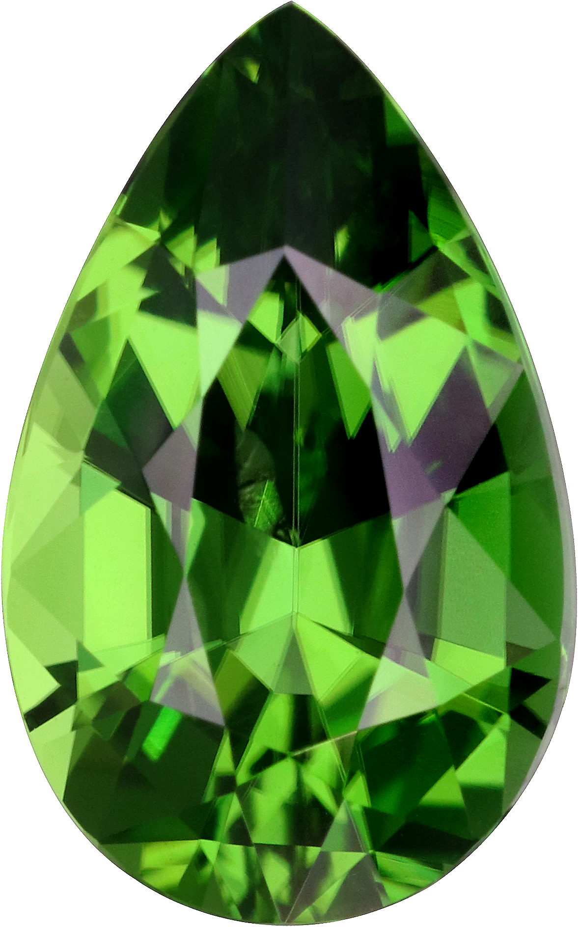 Pear cut chrome tourmaline, 12.03 by 7.5 mm, shown at actual size