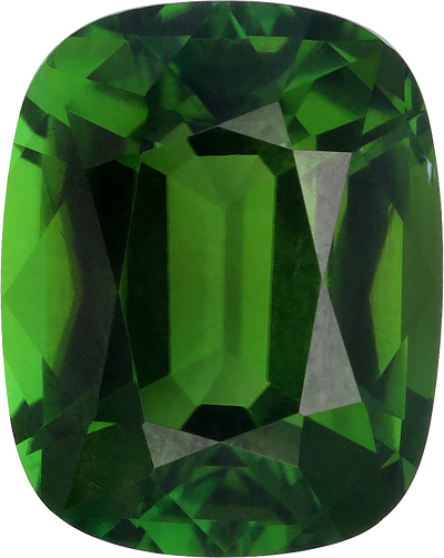 Cushion cut chrome tourmaline, 10.75 by 8.54 mm, shown at actual size