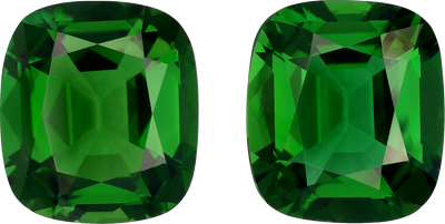 Cushion cut chrome tourmaline, 12.4 by 11.01 mm, shown at actual size