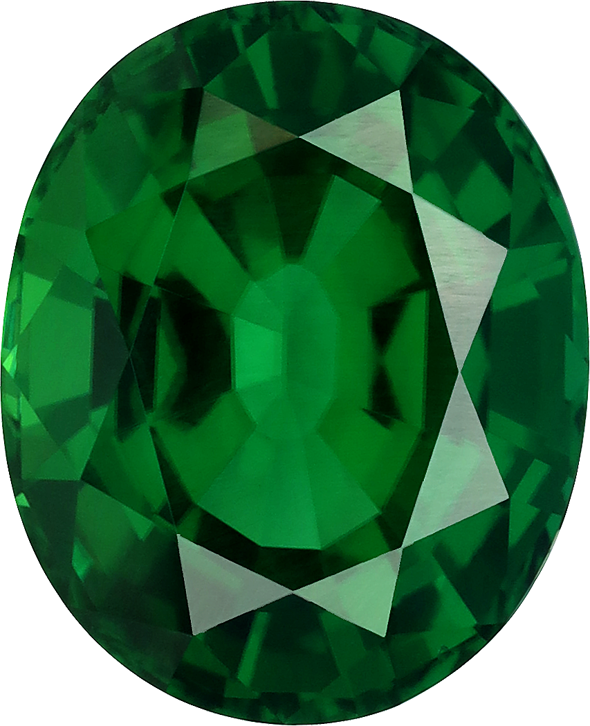 Oval cut chrome tourmaline, 13.32 by 10.86 mm, shown at actual size