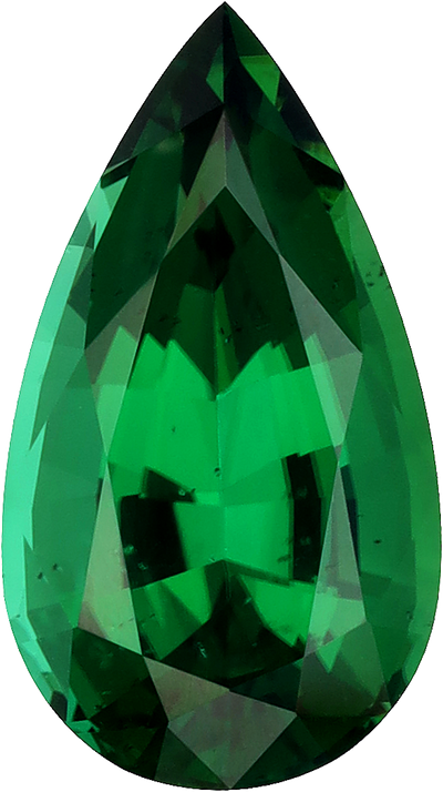 Pear cut chrome tourmaline, 13.34 by 7.46 mm, shown at actual size