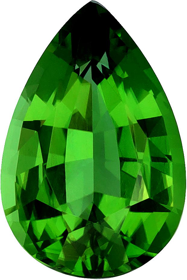 Pear cut chrome tourmaline, 11.91 by 7.84 mm, shown at actual size