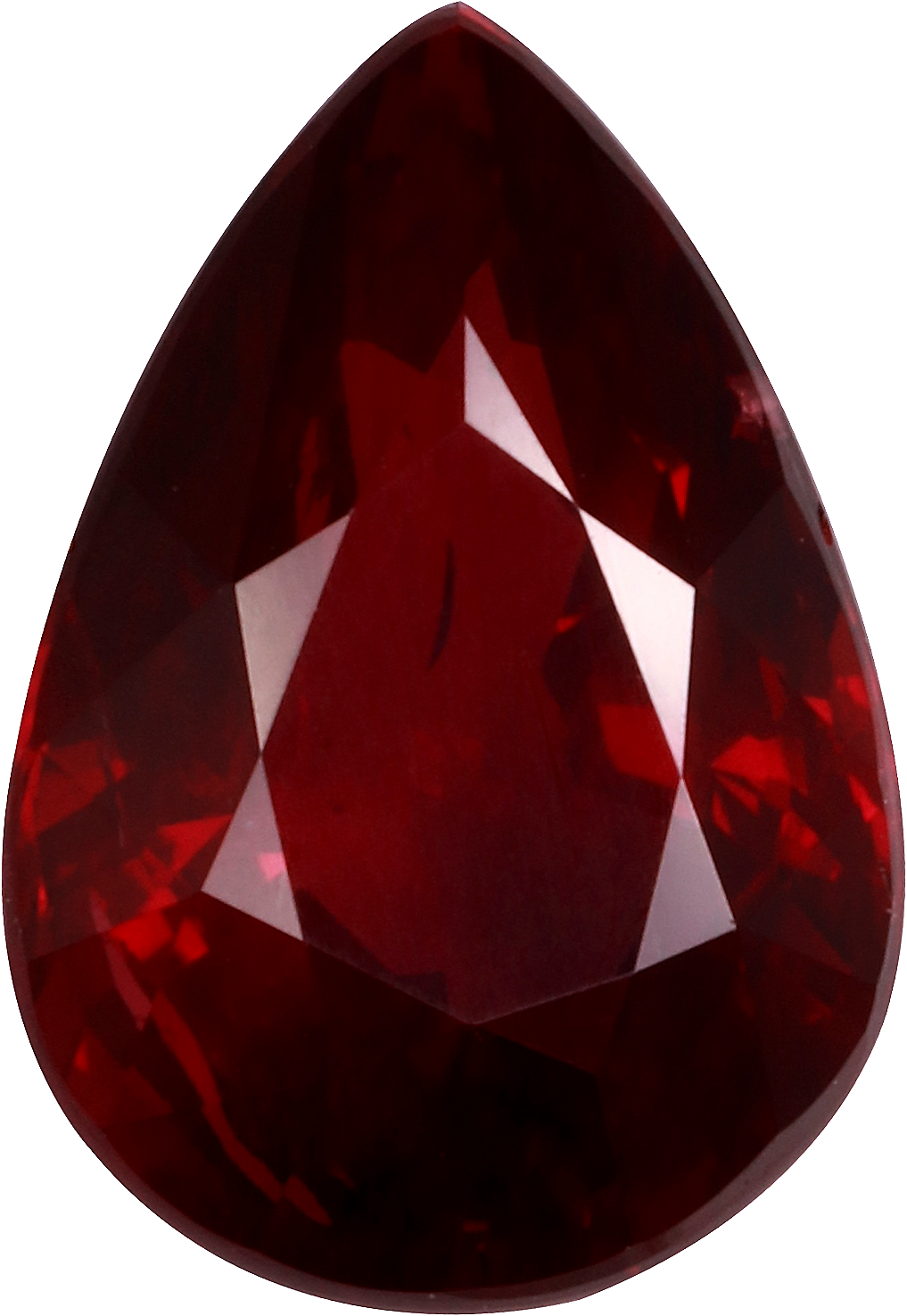Pear cut mozambique ruby, 11.43 by 7.9 mm, shown at actual size