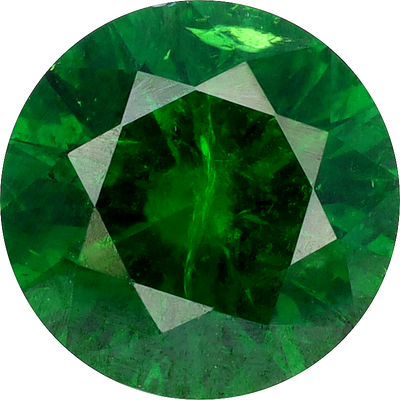 Round cut demantoid garnet, 6.37 by 6.3 mm, shown at actual size