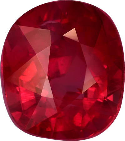 Cushion cut mozambique ruby, 7.96 by 7.1 mm, shown at actual size