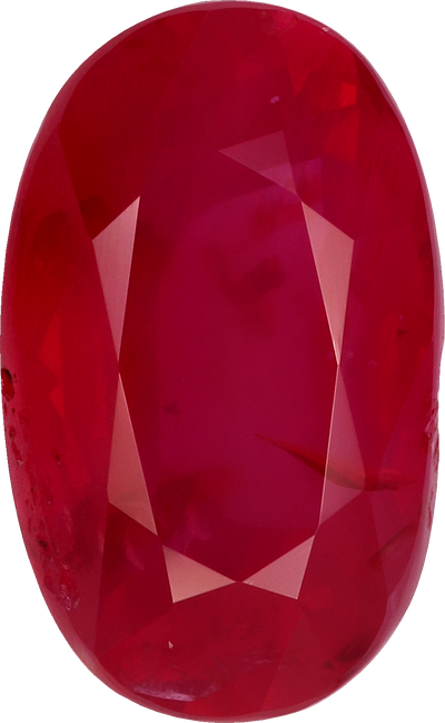 Oval cut mozambique ruby, 10.44 by 6.4 mm, shown at actual size