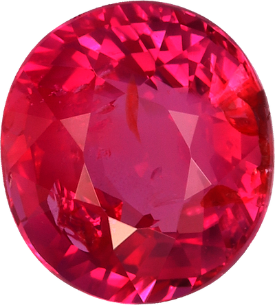 Oval cut mozambique ruby, 6.03 by 5.42 mm, shown at actual size