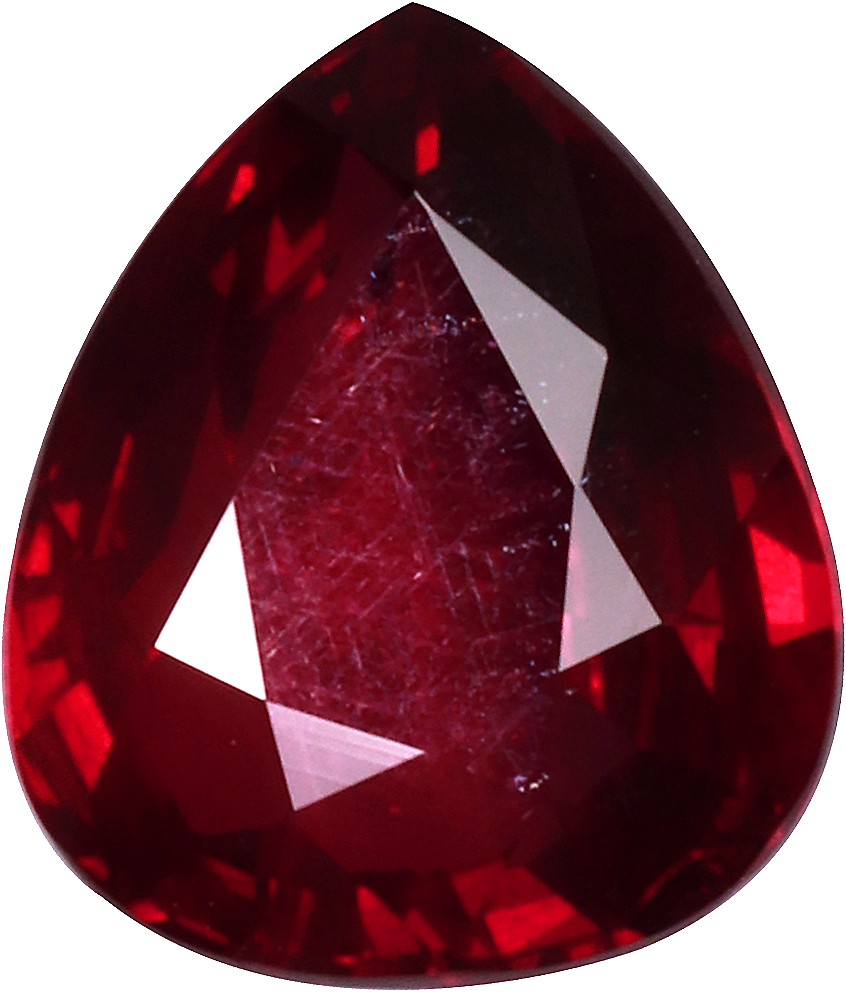 Pear cut mozambique ruby, 8.35 by 7.1 mm, shown at actual size