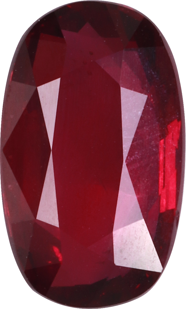 Oval cut mozambique ruby, 10.79 by 6.53 mm, shown at actual size