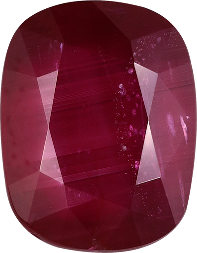 Cushion cut mozambique ruby, 11.05 by 8.6 mm, shown at actual size