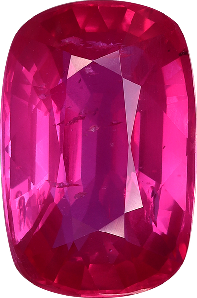 Cushion cut mozambique ruby, 13.08 by 9.92 mm, shown at actual size