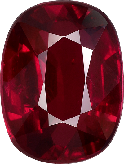 Cushion cut mozambique ruby, 9.41 by 7.13 mm, shown at actual size