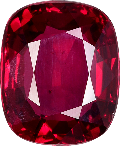 Cushion cut mozambique ruby, 9.28 by 7.66 mm, shown at actual size