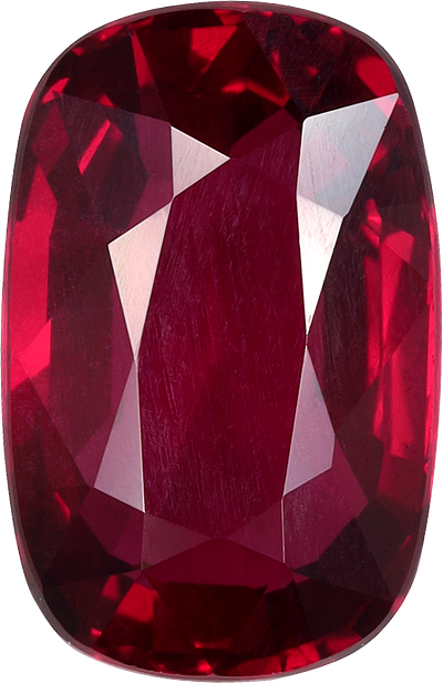 Cushion cut mozambique ruby, 10.08 by 6.5 mm, shown at actual size