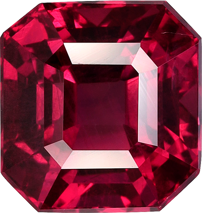 Square cut mozambique ruby, 7.2 by 6.88 mm, shown at actual size