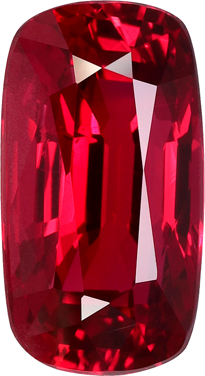 Cushion cut mozambique ruby, 10.63 by 5.79 mm, shown at actual size