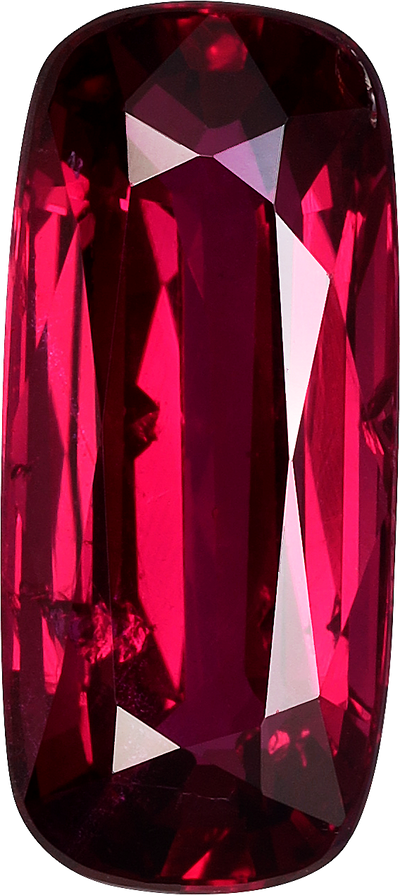 Cushion cut mozambique ruby, 12.55 by 5.55 mm, shown at actual size