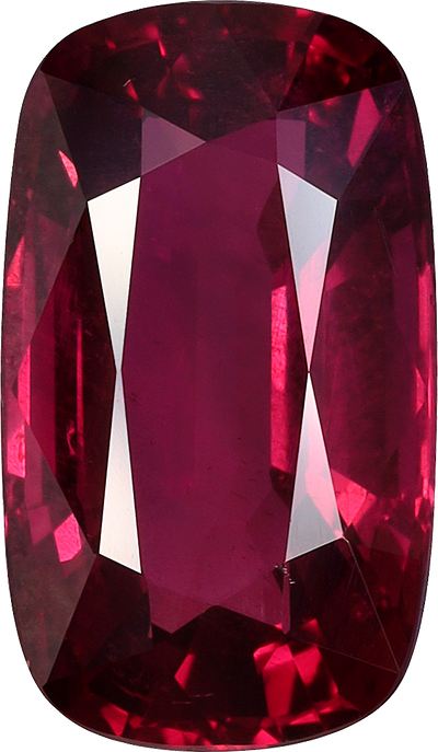 Cushion cut mozambique ruby, 10.69 by 6.22 mm, shown at actual size