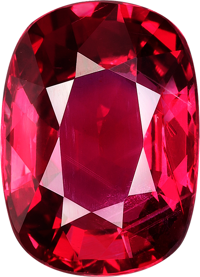 Cushion cut mozambique ruby, 11 by 7.92 mm, shown at actual size