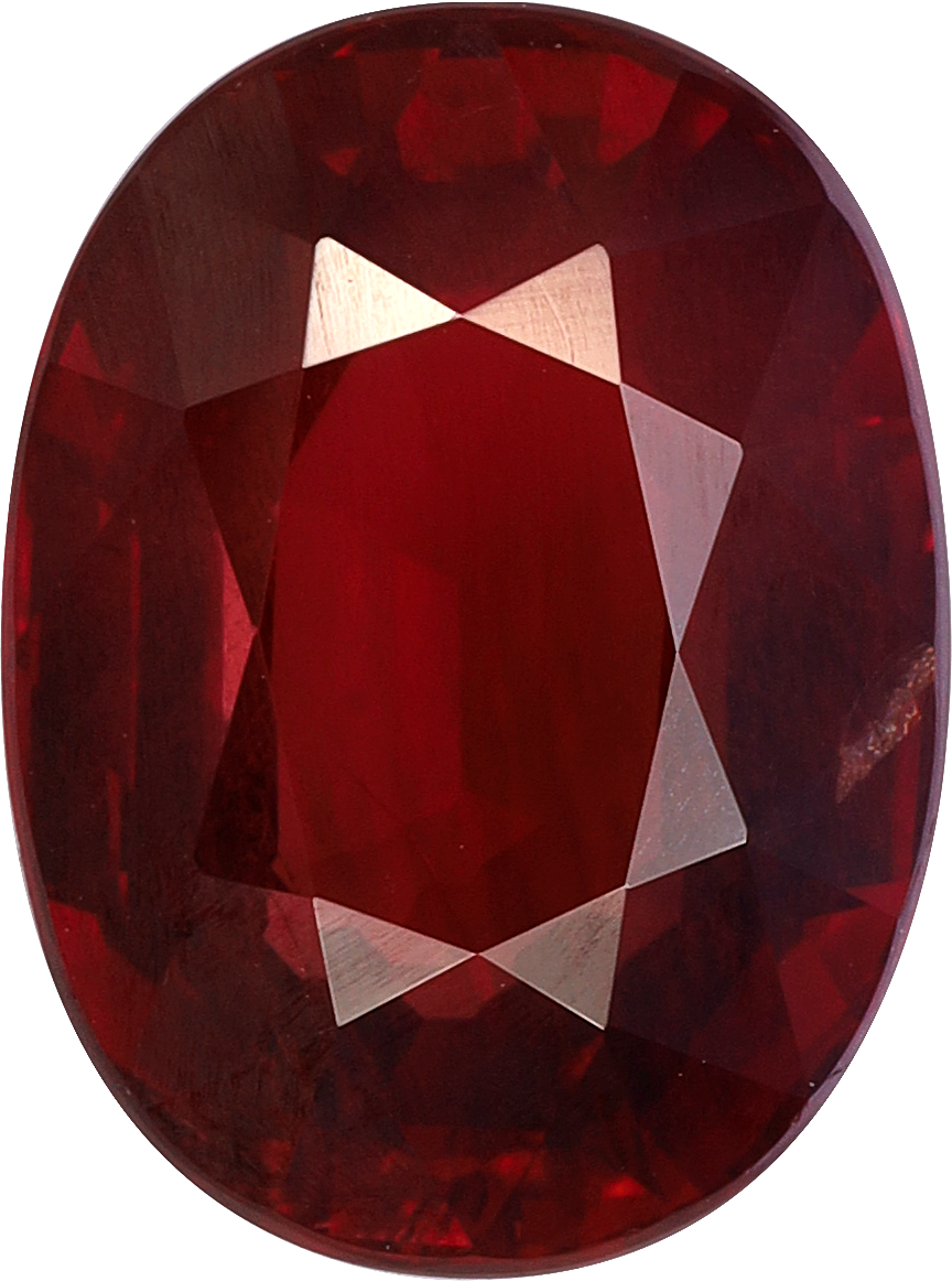 Oval cut mozambique ruby, 10.46 by 7.74 mm, shown at actual size