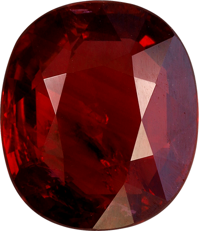 Cushion cut mozambique ruby, 10.89 by 9.37 mm, shown at actual size