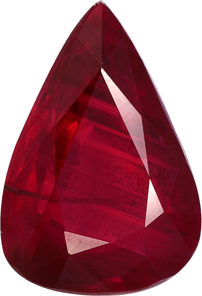 Pear cut mozambique ruby, 11.95 by 8.19 mm, shown at actual size