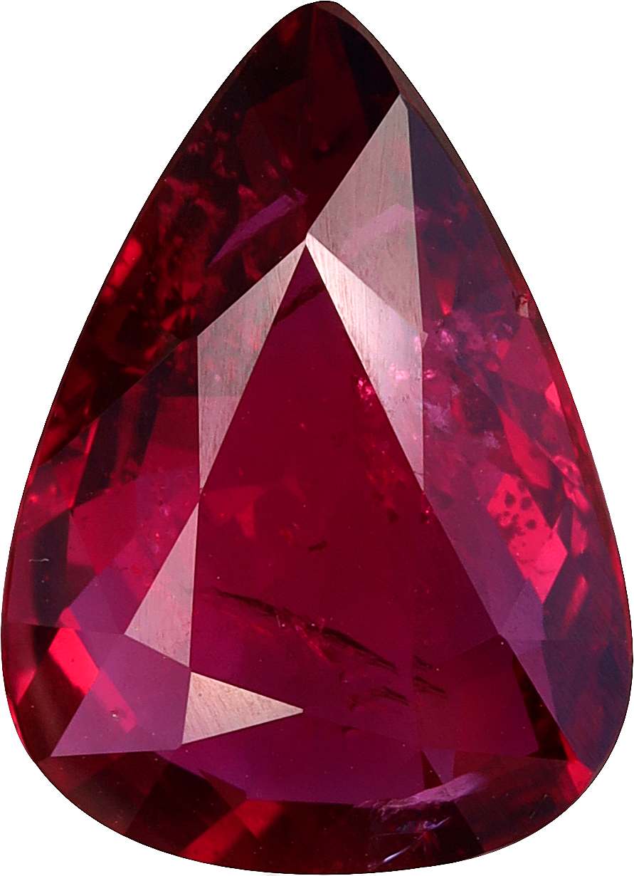 Pear cut mozambique ruby, 12.52 by 8.87 mm, shown at actual size