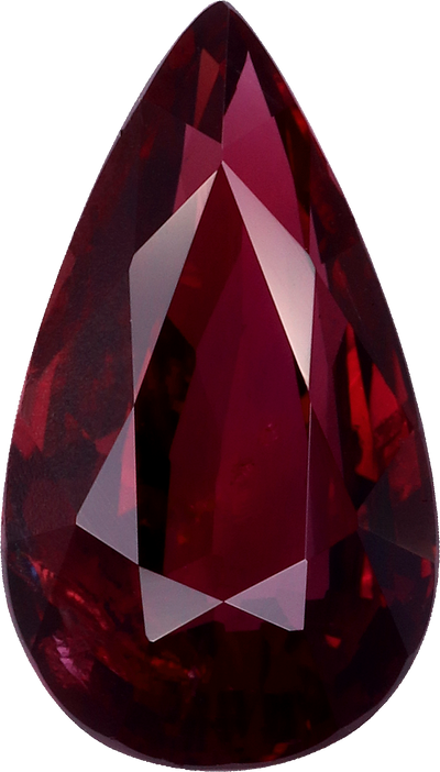 Pear cut mozambique ruby, 13.51 by 7.62 mm, shown at actual size