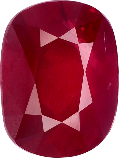 Cushion cut mozambique ruby, 10.82 by 8.2 mm, shown at actual size