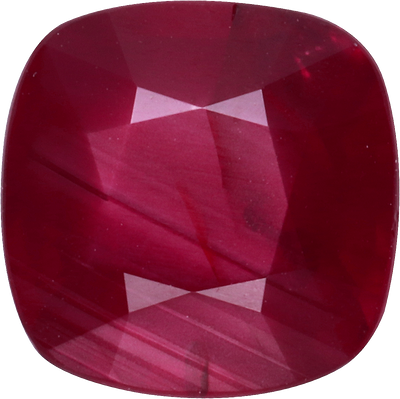 Cushion cut mozambique ruby, 8.48 by 8.45 mm, shown at actual size