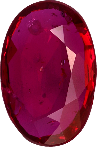 Oval cut mozambique ruby, 7.94 by 5.28 mm, shown at actual size