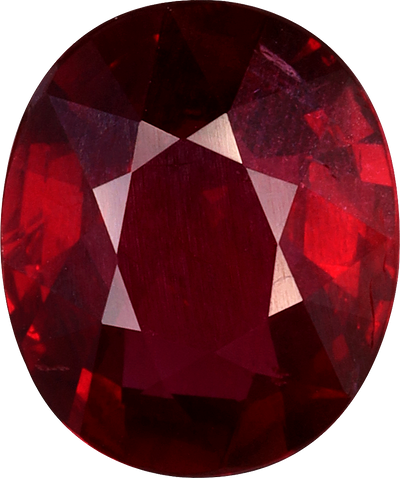 Oval cut mozambique ruby, 9.52 by 7.95 mm, shown at actual size
