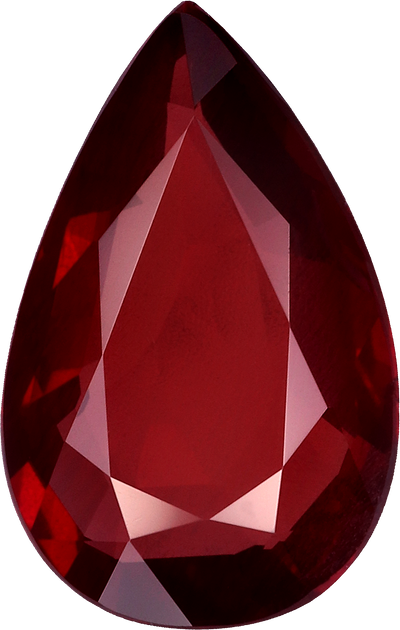 Pear cut mozambique ruby, 11.36 by 7.23 mm, shown at actual size