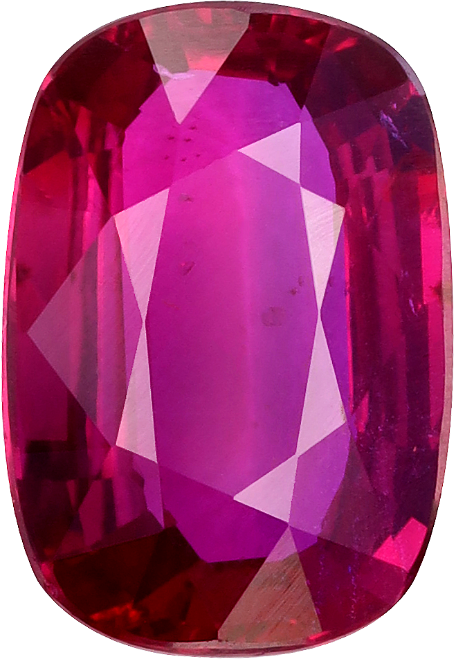 Cushion cut mozambique ruby, 9.47 by 6.55 mm, shown at actual size